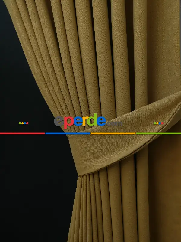 Düz Renk Dökümlü Fon Perde Bej Hardal(150)- Bej Hardal