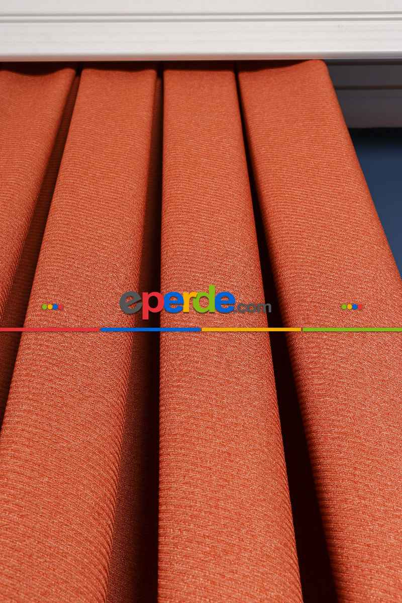 Yatak Odası - Turuncu Jakar Dokuma Fon Perde