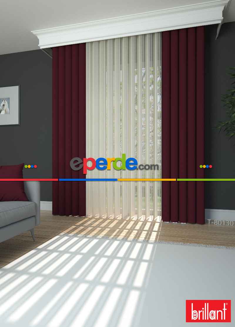Brillant Akıllı Tül Perde Bordo Renkli Tül Dikey Zebra Perde Düz 1. Kalite