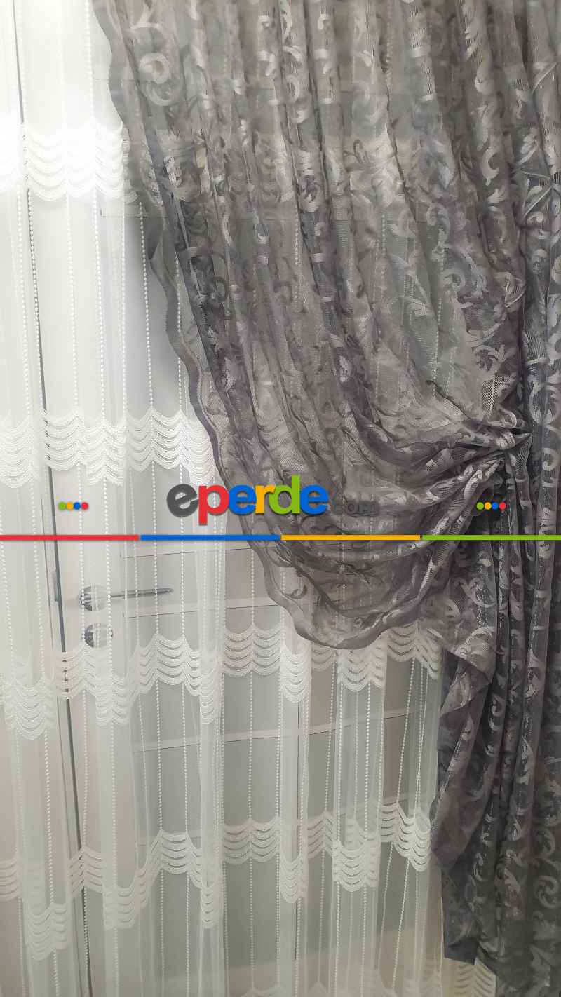 Tül Fon Gri Renk Fon Büzgülütasarım Yeni Moda Perde- Gri-füme-antrasit 70cm X 270cm 