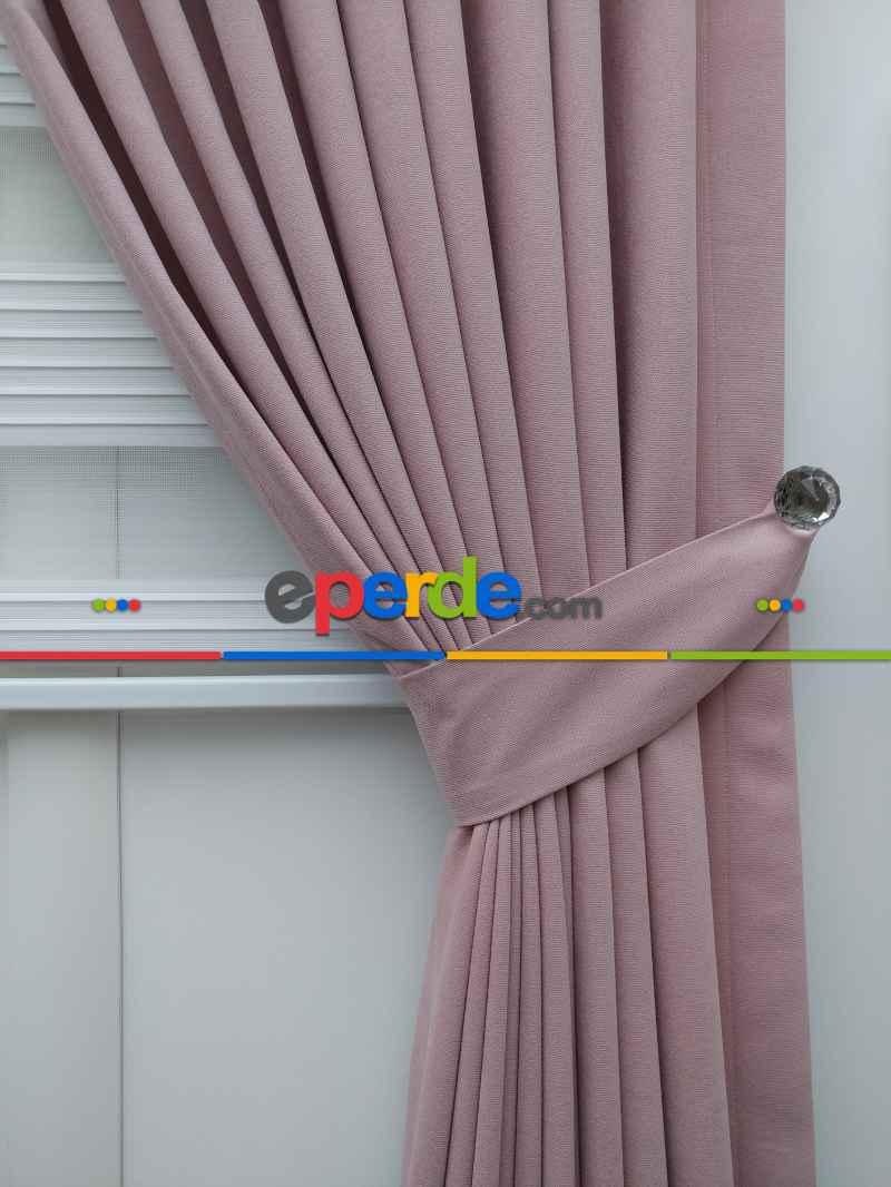 Pudra Pembe -gül Kurusu - Düz Fon Perde (300cm 1.kalite Dökümlü Fon Perde)- Pembe Pudra Pembe