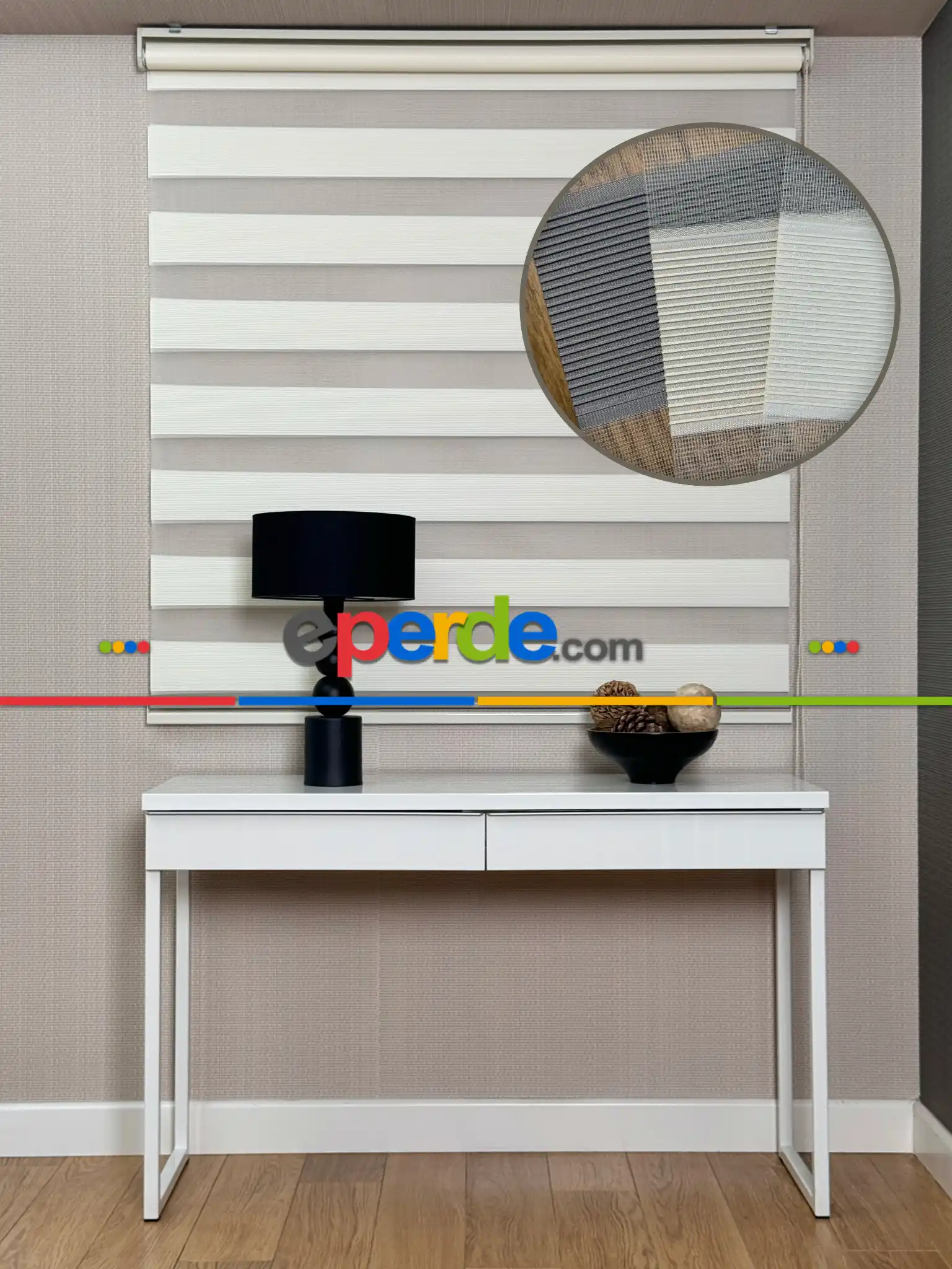 Yatak Odası Krem Dar Sık Pliseli Zebra Perde, Standart Metal Kasalı Yüksek Kalite Kornişe Kolay Montaj Seçenekli