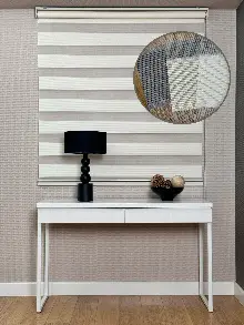 Oturma Odası Krem Dar Sık Pliseli Zebra Perde, Standart Metal Kasalı Yüksek Kalite Kornişe Kolay Montaj Seçenekli