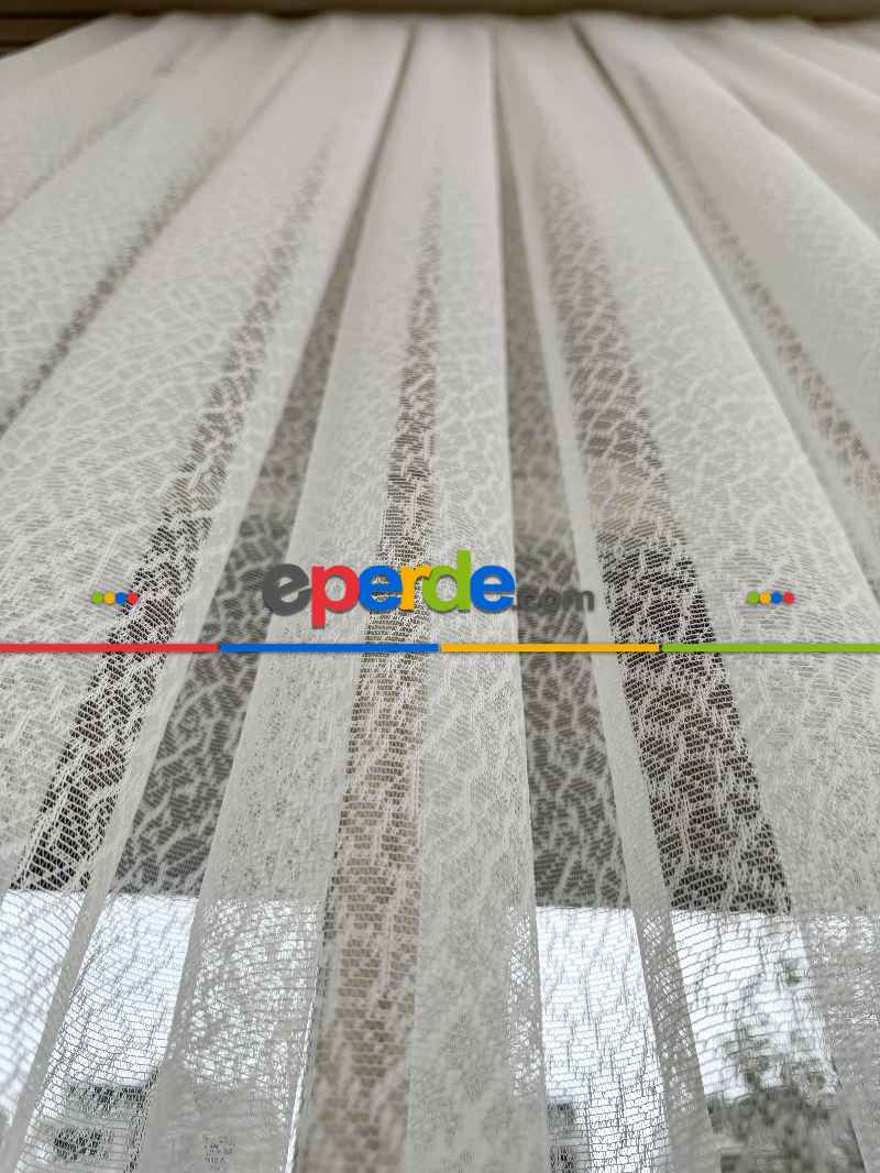 Salon - Desenli Fransız Dantel Örme Tül Perde, Desenli Ütü İstemeyen Tül