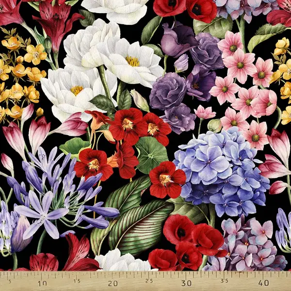 Çiçek Desenli Fon Perde Evm671 Kumaşı Kalındır Duck Bezi Değildir- Mavi-Kırmızı-Beyaz