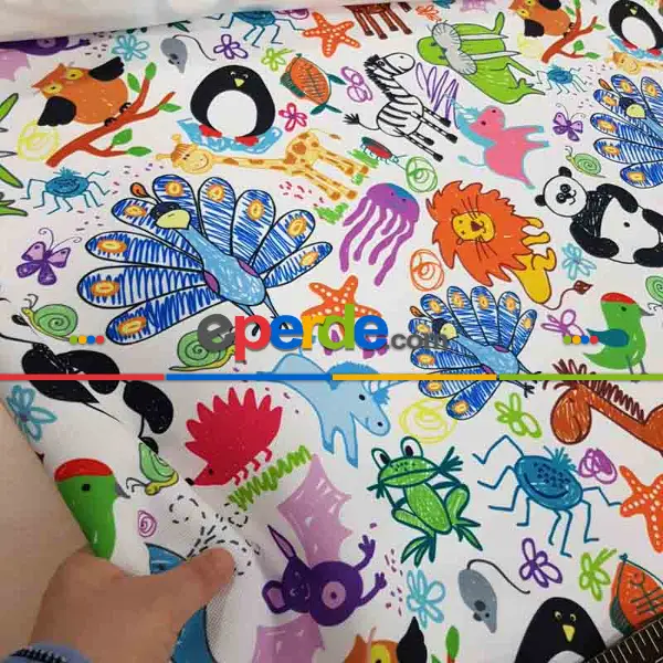 Bebek Odası Fon Perde - Hayvan Desenli Fon Perde Evm693 Kumaşı Kalındır Duck Bezi Değildir- Yeşil