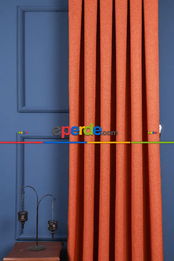 Yatak Odası - Turuncu Jakar Dokuma Fon Perde