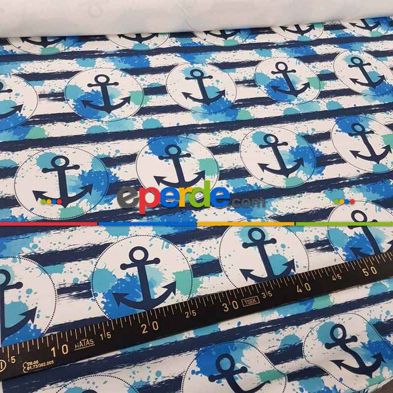 Çapa Marine Desenli Fon Perde Evm654 Kumaşı Kalındır Duck Bezi Değildir- Lacivert