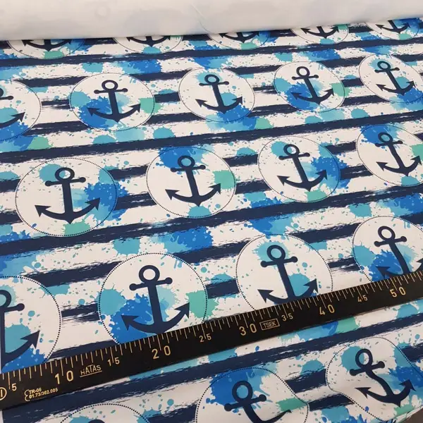 Çapa Marine Desenli Fon Perde Evm654 Kumaşı Kalındır Duck Bezi Değildir- Lacivert