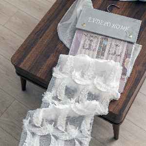 Bambu Zemin, Etek Püsküllü Tül Perde, Bambu Doğal Dokulu, Ekru