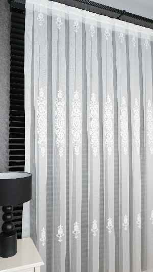 Şehrazat Beyaz Motif İşlemeli Ütü İstemez Salon Tül Perde