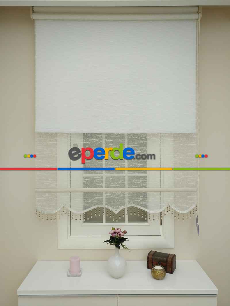 Brillant Tül Ve Stor Perde - Çiftli Sistem Tül Ve Güneşlik - Ekru-beyaz