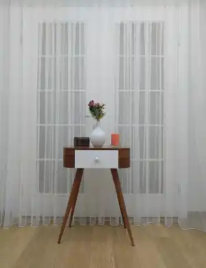 Grek Düz Tül Perde - Petek Zemin (dökümlü) Ekru Kırık Beyaz