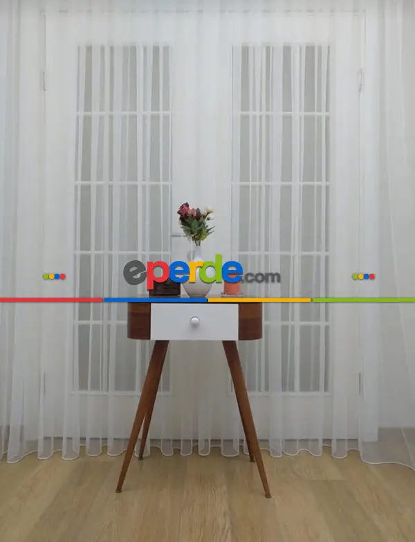 Grek Düz Tül Perde - Petek Zemin (dökümlü) Ekru Kırık Beyaz