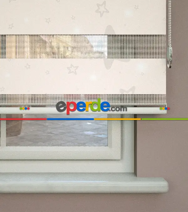 Yıldız Desenli Baskılı Zebra Perde- Çok Renkli