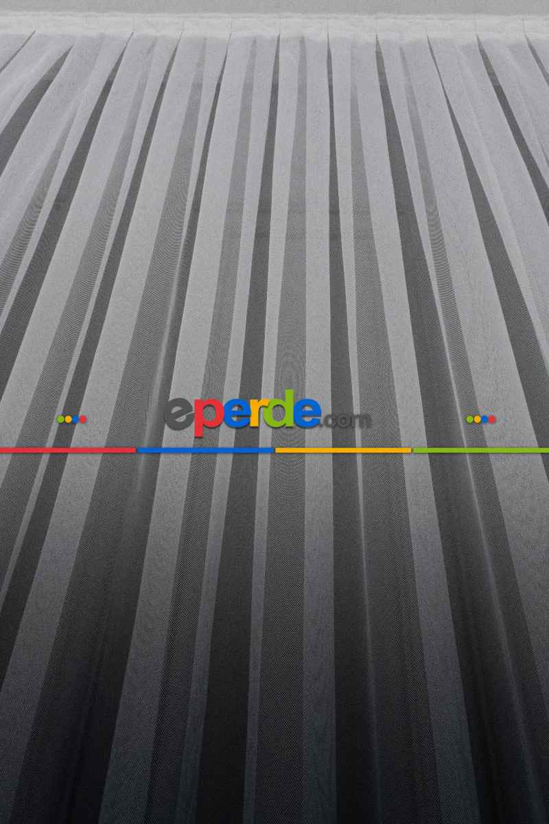 Antrasit Gri Renk Geçişli Etek Nakışlı Degrade Tasarım Tül Perde