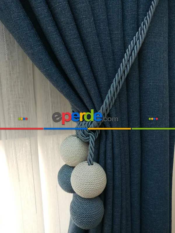 Salon Fon Perde - Keten Mavi Renk Düz Fon Perde - Mavi