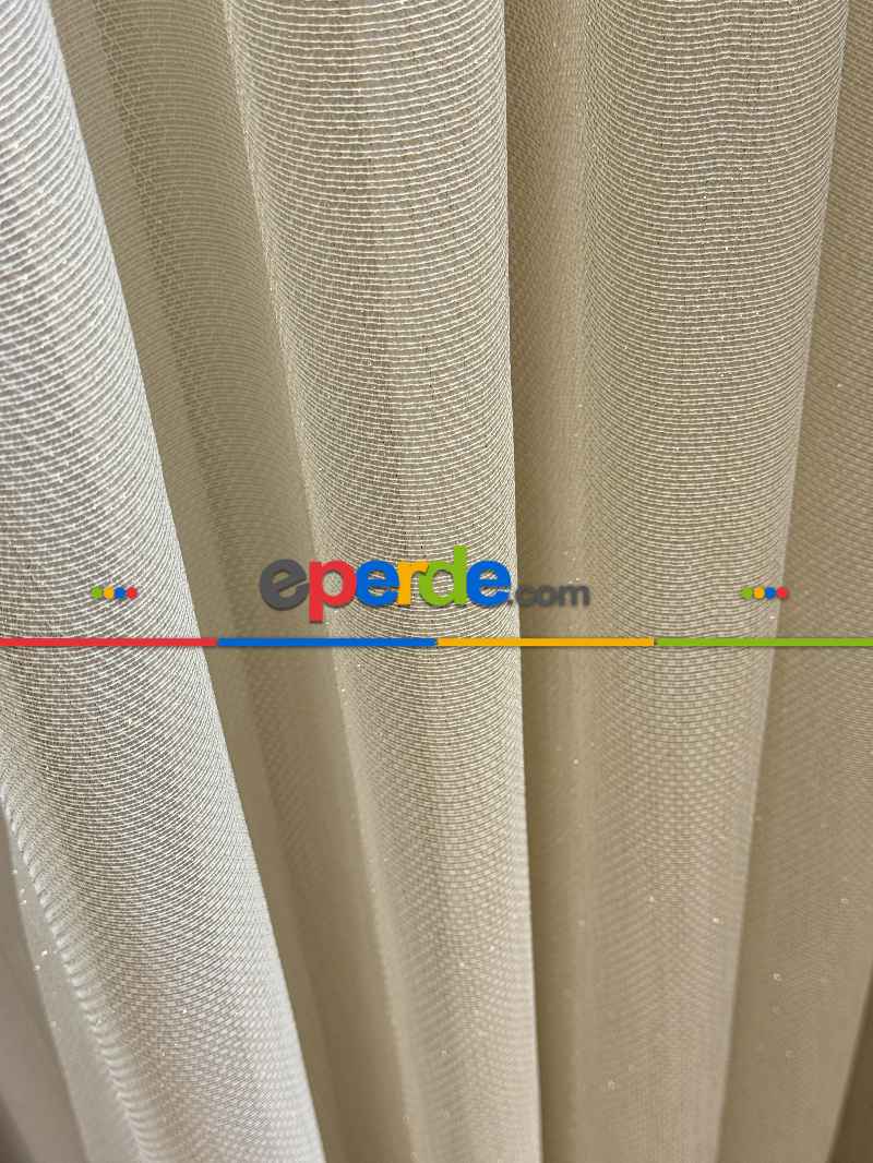 Yatak Odası - Bej Simli Tül Perde, Ağır Gramajlı Premium Seri, Kurşunlu Tül