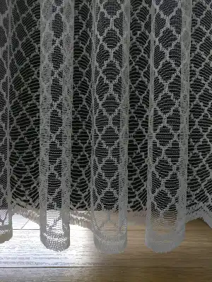 Damask Desen Fransız Dantel Örme Tül Perde & Kruvaze Perde- Ekru