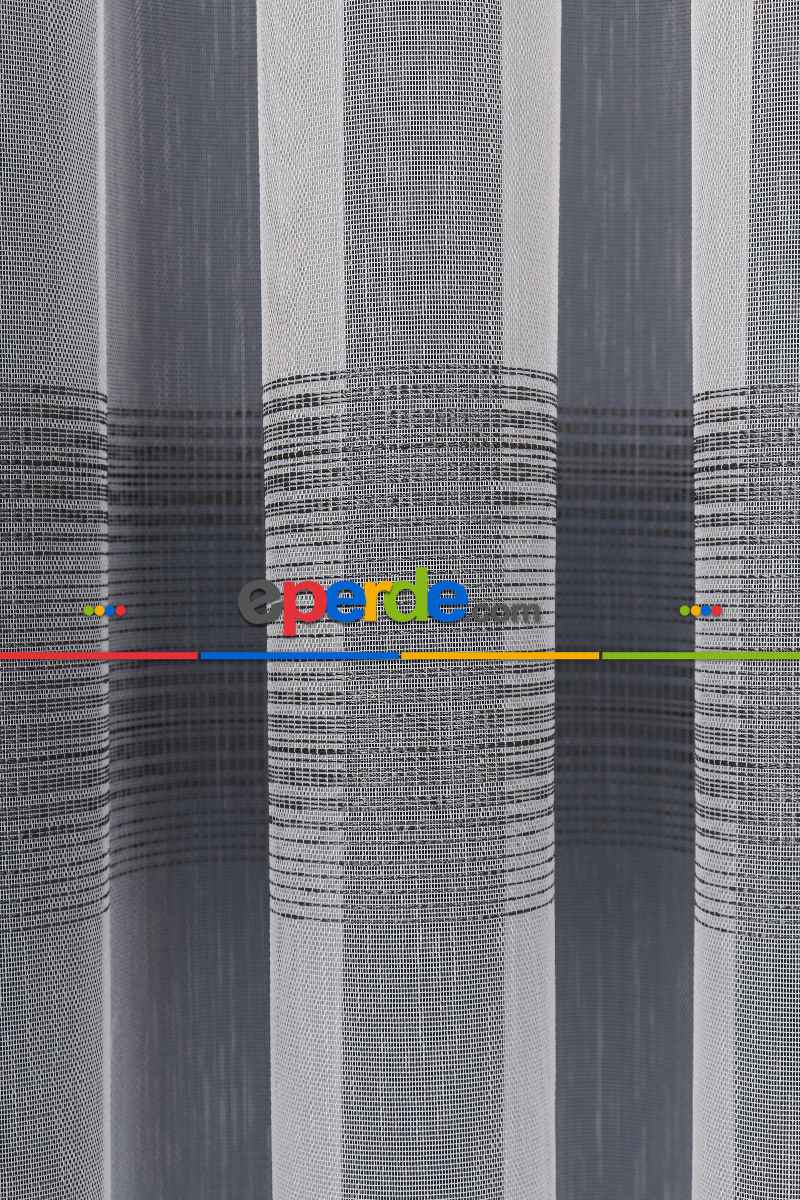 Salon Tül Modelleri - Enine Bantlı Simli Düz Tül Perde Ütü Istemez