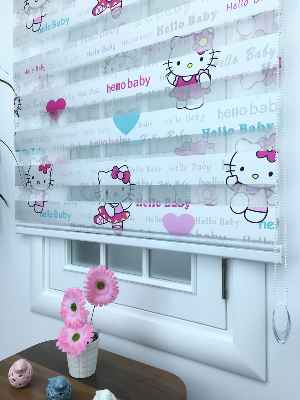 Hello Kıty Kız Çocuk Baskılı Zebra Perde- Turkuaz-pembe