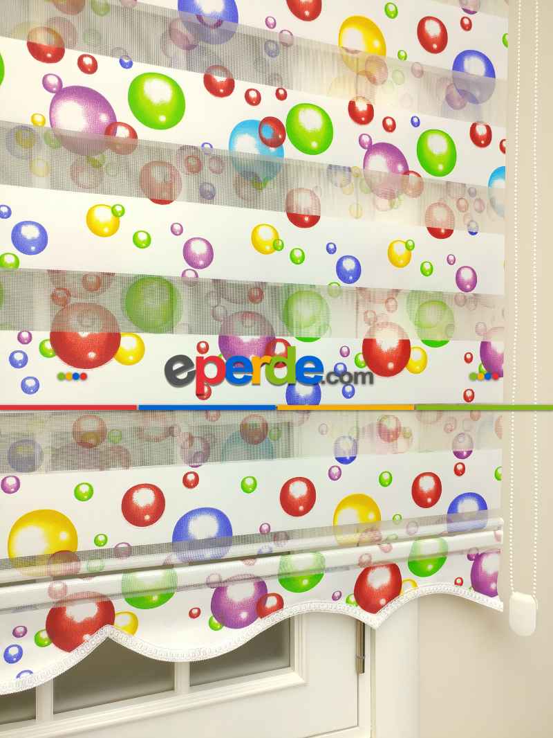 Bebek Odası Zebra Perde - Zebra Perde - Baloncuk Baskılı-  Çok Renkli 3