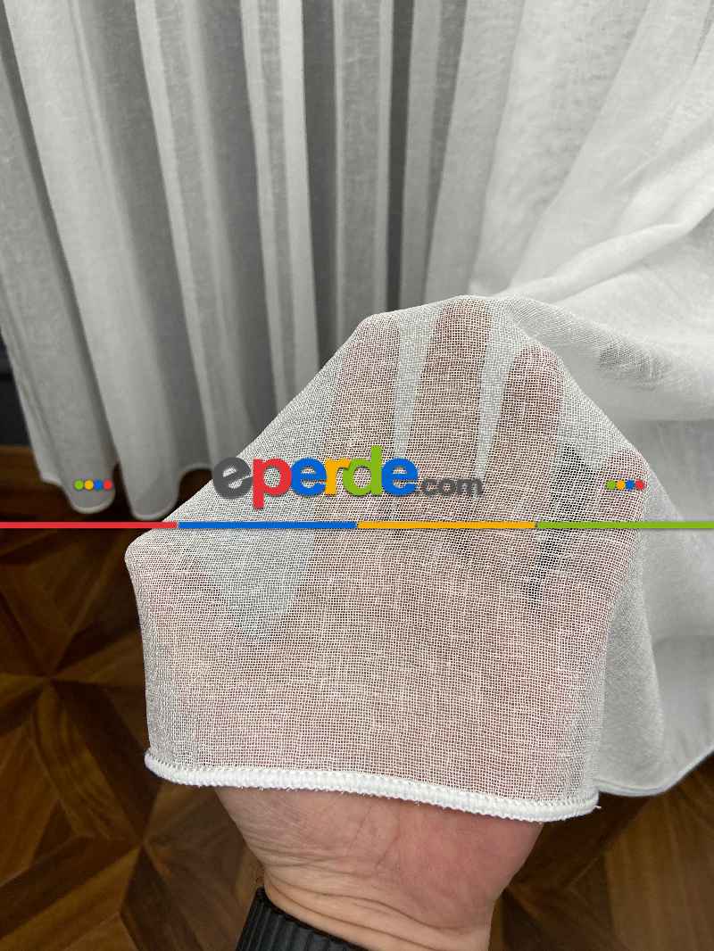 Foldet Keten Tül Perde- Ekru - Kurşunlu Tül