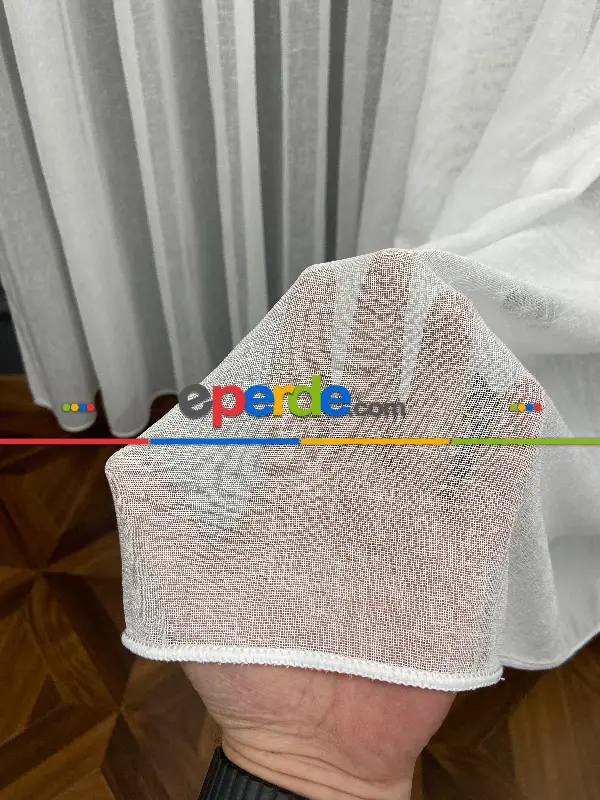 Foldet Keten Tül Perde- Ekru - Kurşunlu Tül