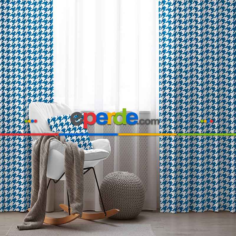 Mavi Fon Perde Evim1621-1 Kumaşı Kalındır Duck Bezi Değildir