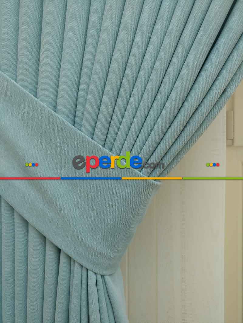 Mint Yeşili - Düz Fon Perde ( Dökümlü Fon Perde)- Kırmızı Koyu