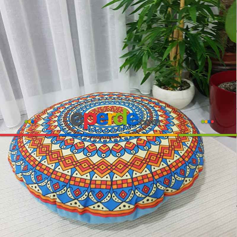 Mandala Yuvarlak Yer Minderi 45 Cm Çapında-  Çok Renkli 2