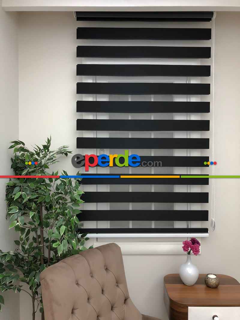 Yüksek Kalite Düz Zebra Perde - Siyah Renk- Siyah