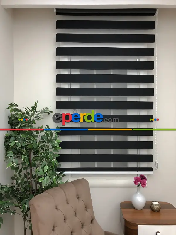 Salon Zebra Perde - Yüksek Kalite Düz Zebra Perde - Siyah Renk- Siyah