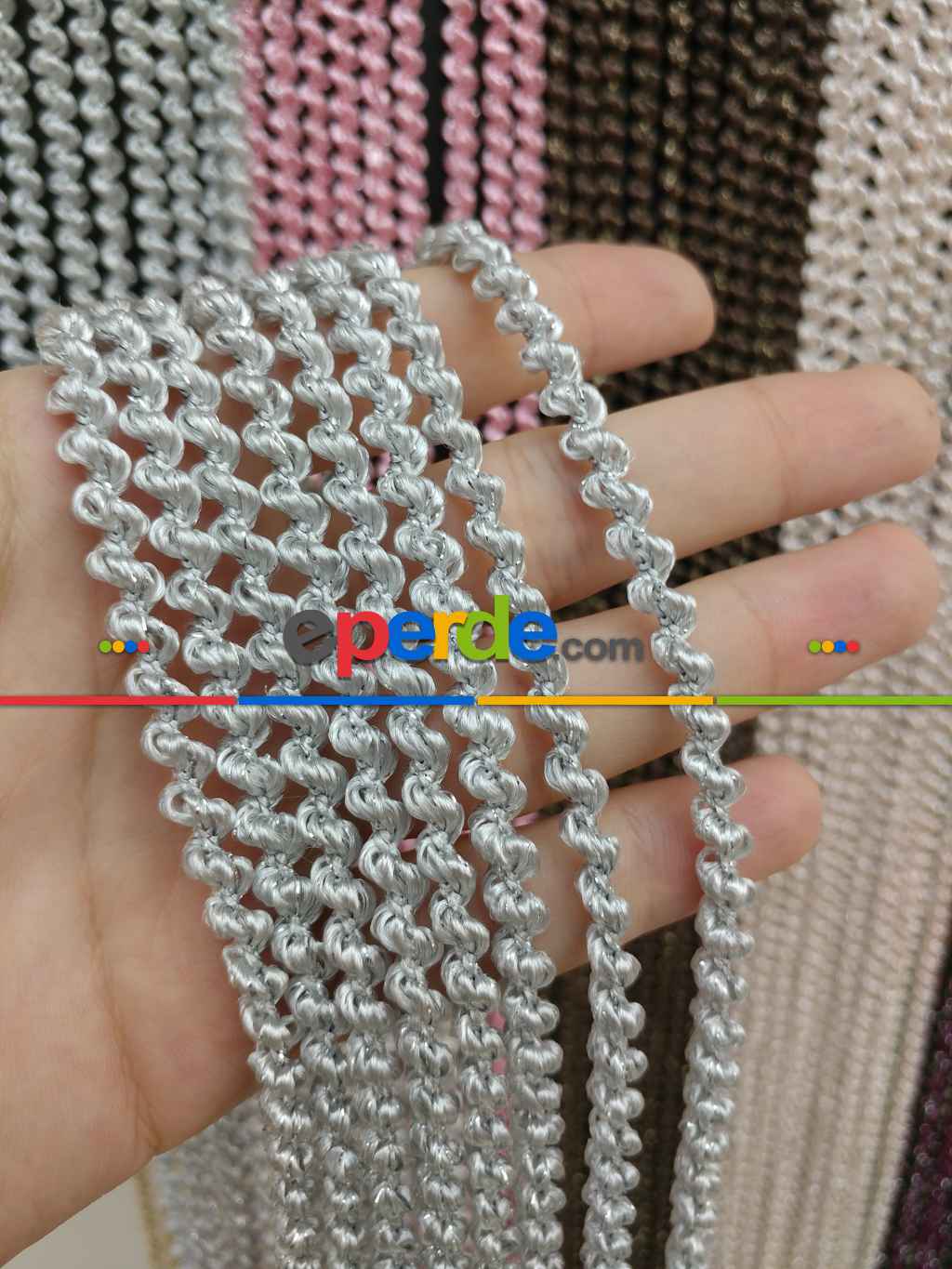 Bukle Serisi Gri Gümüş Simli İp Perde- Gri-füme-antrasit-gümüş Simli