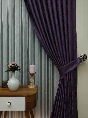 Patlıcan Moru Renk Jakar Desenli Fon Perde- Mor Patlıcan Moru