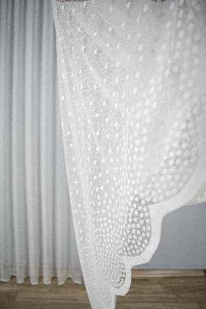 Puantiyeli Örme Tül Perde- Ekru