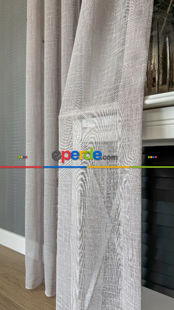 Bebek Odası Tül Perde - Pudra Pembe, Naturel Keten Tül, Düz Tül Perde - Premium Kalite Serisidir, Eteği Kurşunlu Tül