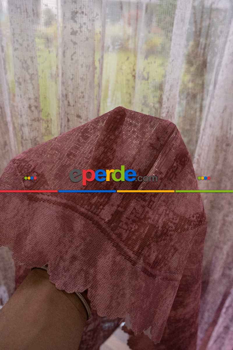 Modern Pembe Ve Kahverengi Desenli Degrade Geçişli Örme Tül Perde Yüksek Kalite