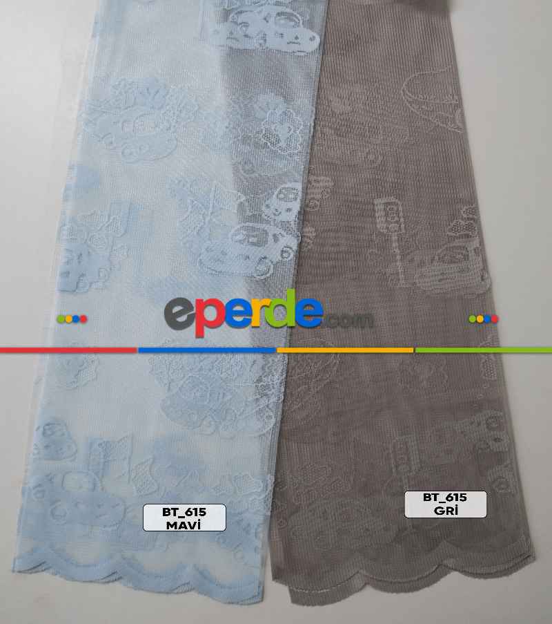 Araba Desenli Ekru Renkli Erkek Çocuk Odası İçin Tül Perde