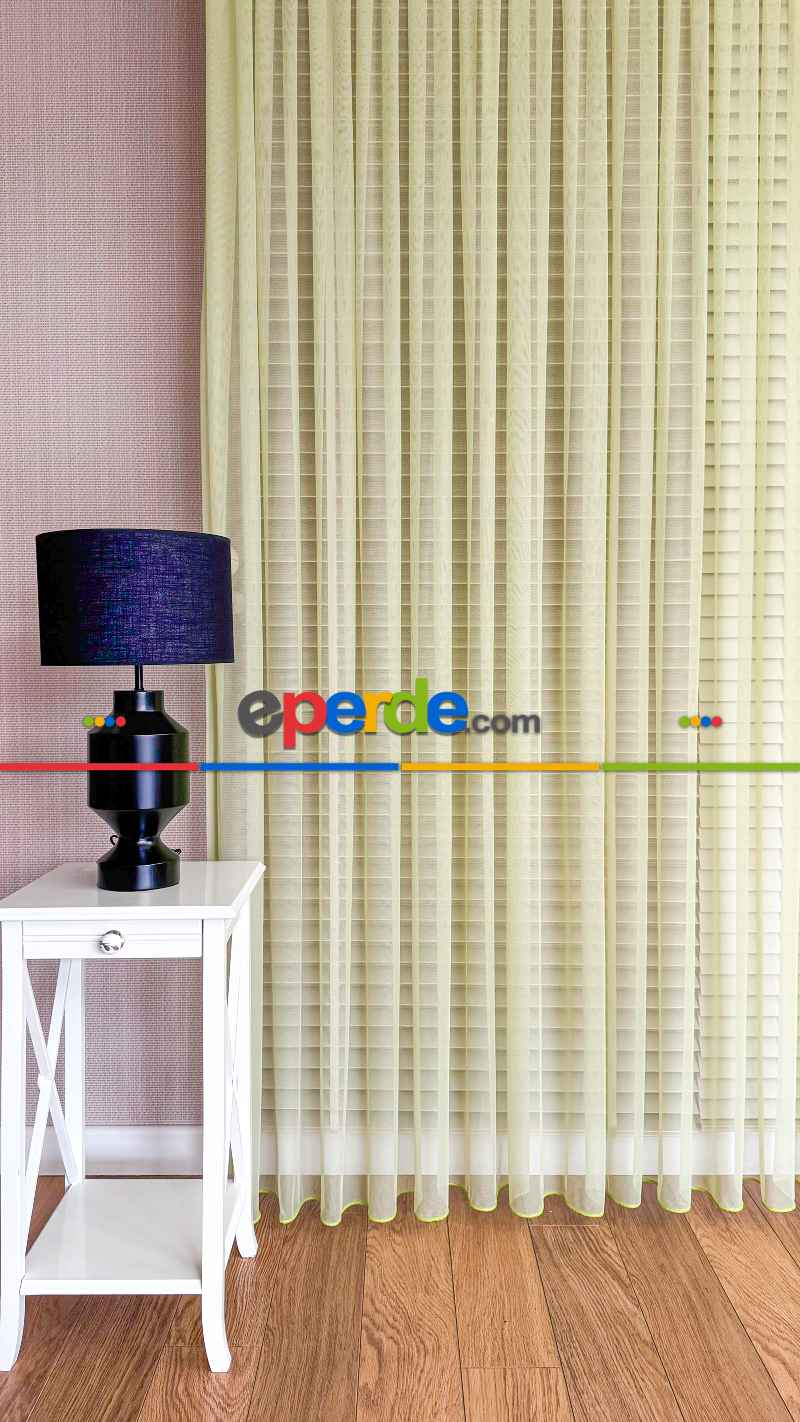 Yeşil Grek Zemin Düz Tül Perde - Kurşunlu