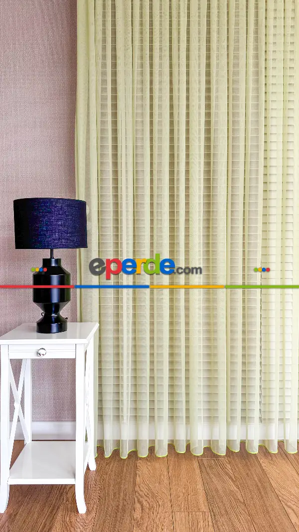 Yatak Odası Tül - Yeşil Grek Zemin Düz Tül Perde - Kurşunlu