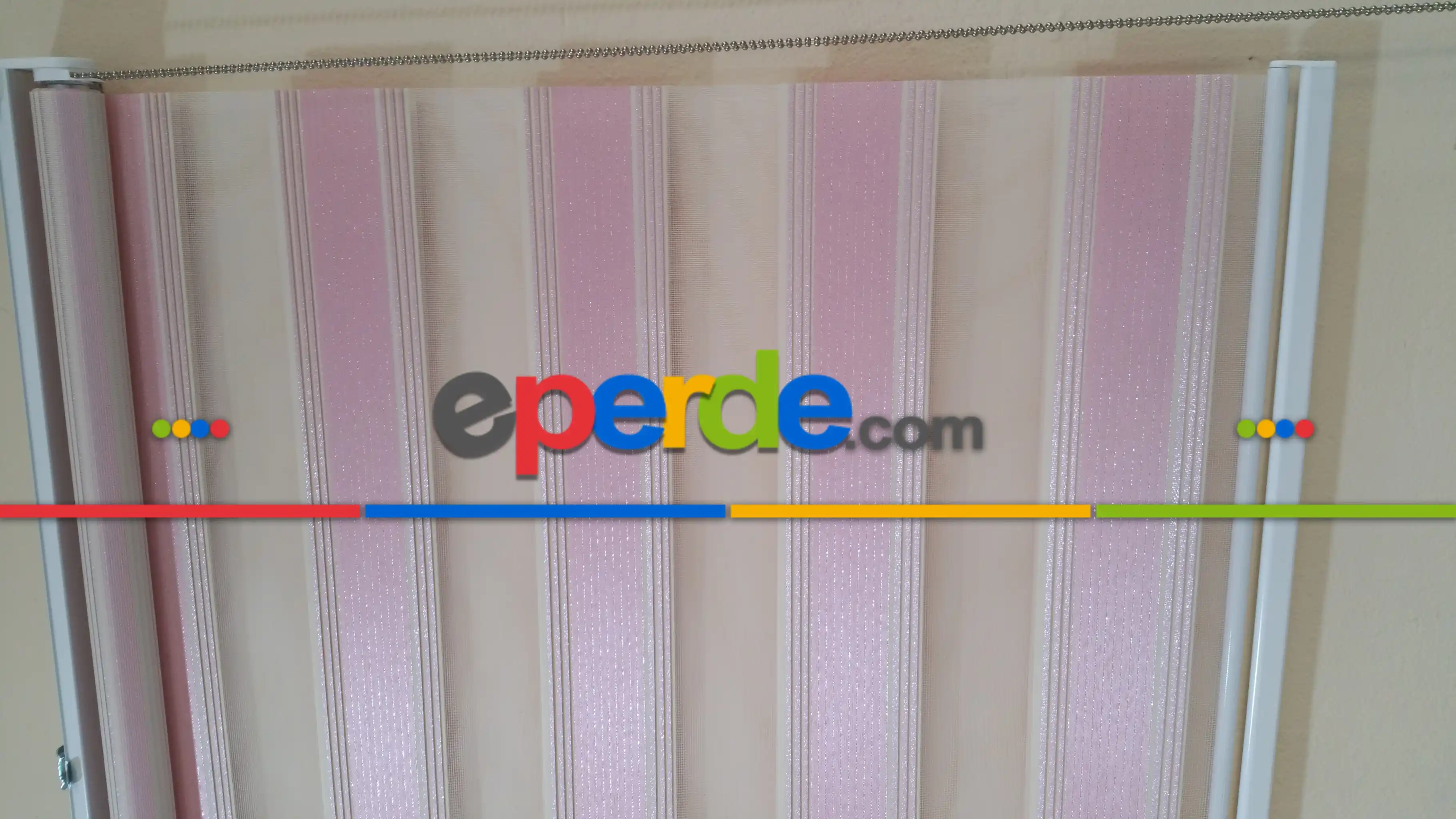 Salon Zebra - Pembe Plise Simli Zebra Perde- Pembe-Gri Simli-Ekru