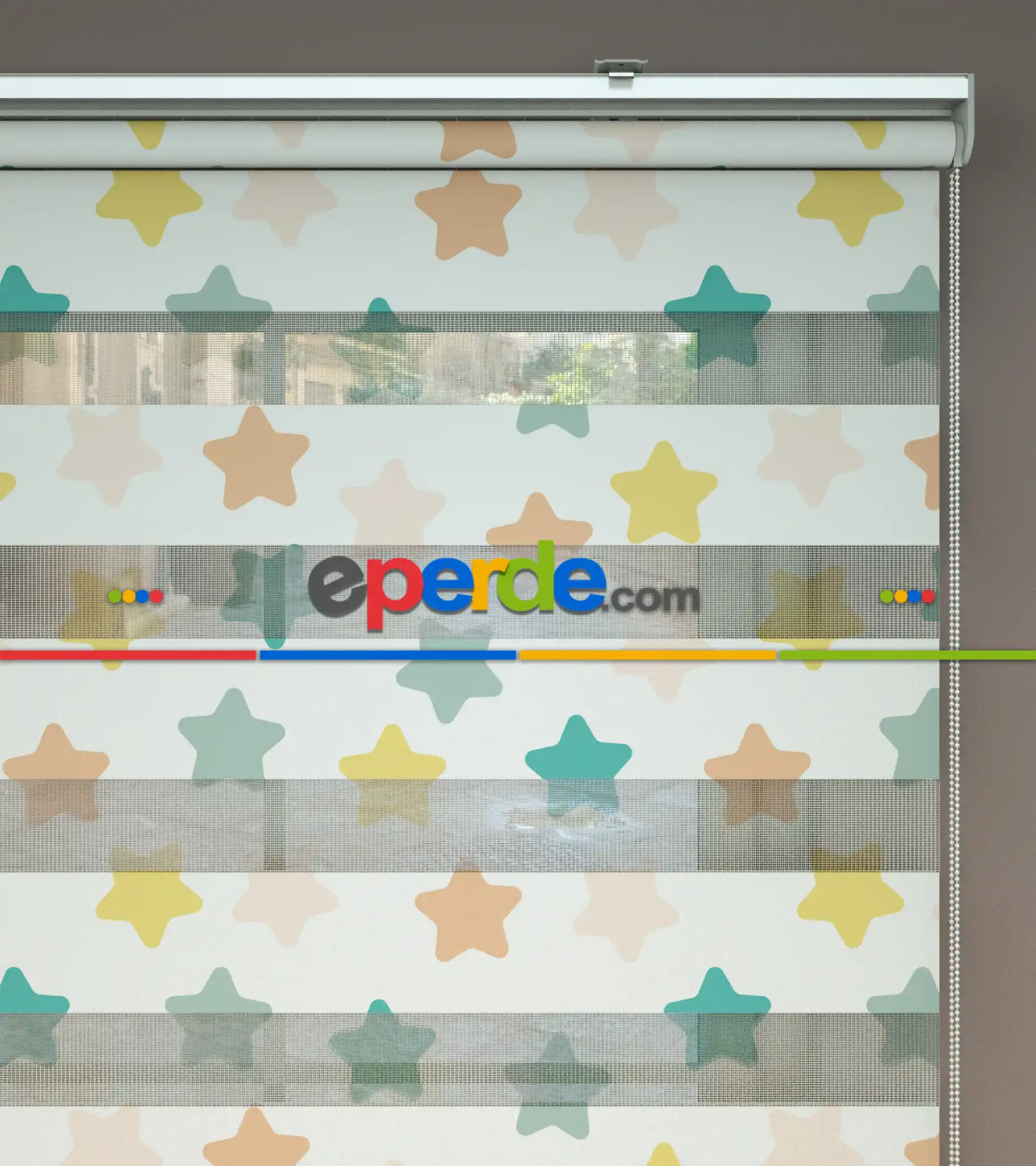 Yıldız Desenli Baskılı Zebra Perde- Çok Renkli