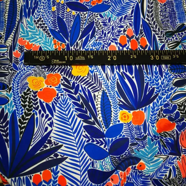 Rengarenk Çiçek Desenli Fon Perde Evm634 Kumaşı Kalındır Duck Bezi Değildir- Mavi-Kırmızı-Sarı-Turuncu-Çok Renkli