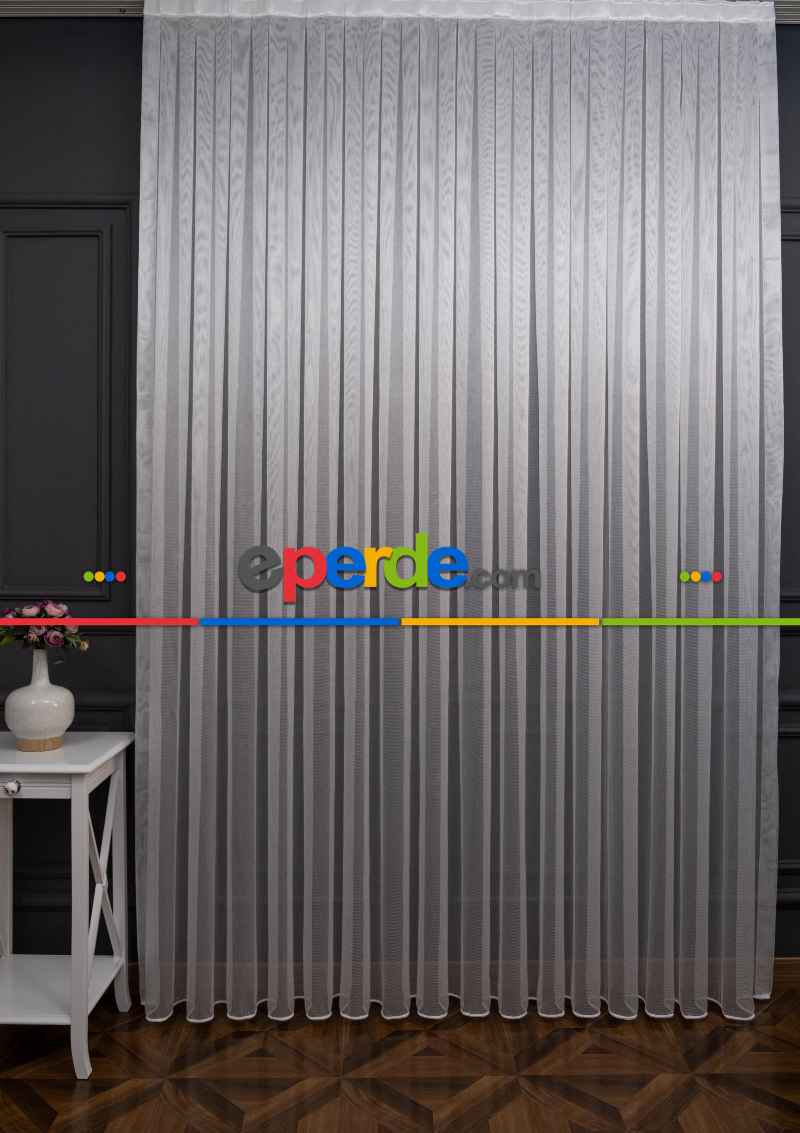 Salon - Ekru Döner Zırh Dökümlü Tül - İtinalı Dikiş - Yalancı Fon Ve Kruvaze Model Seçeneği - Kurşunlu Tül