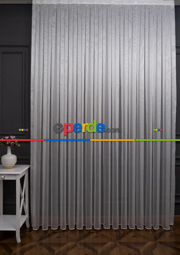 Ekru Döner Zırh Dökümlü Tül - İtinalı Dikiş - Yalancı Fon Ve Kruvaze Model Seçeneği - Kurşunlu Tül