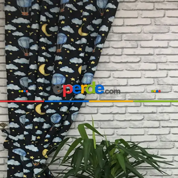 Bebek Odası Fon - Aydede Bulut Desenli Fon Perde Evm802 Kumaşı Kalındır Duck Bezi Değildir- Sarı