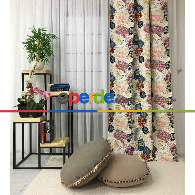 Patcwork Desenli Fon Perde Evm1118 Kumaşı Kalındır Duck Bezi Değildir-  Çok Renkli 2