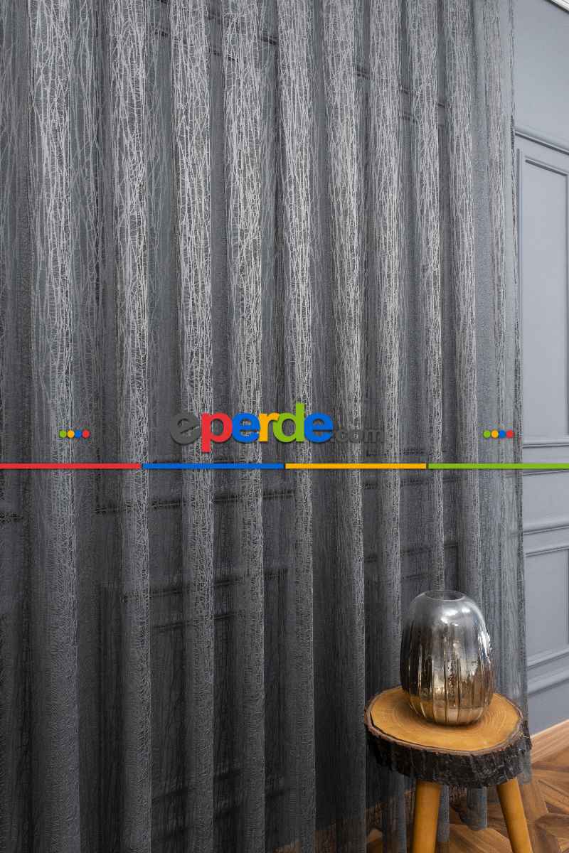 Yeni Tasarım Moda Cam Kırığı Örme Tül Perde Gri - Füme - Antrasit