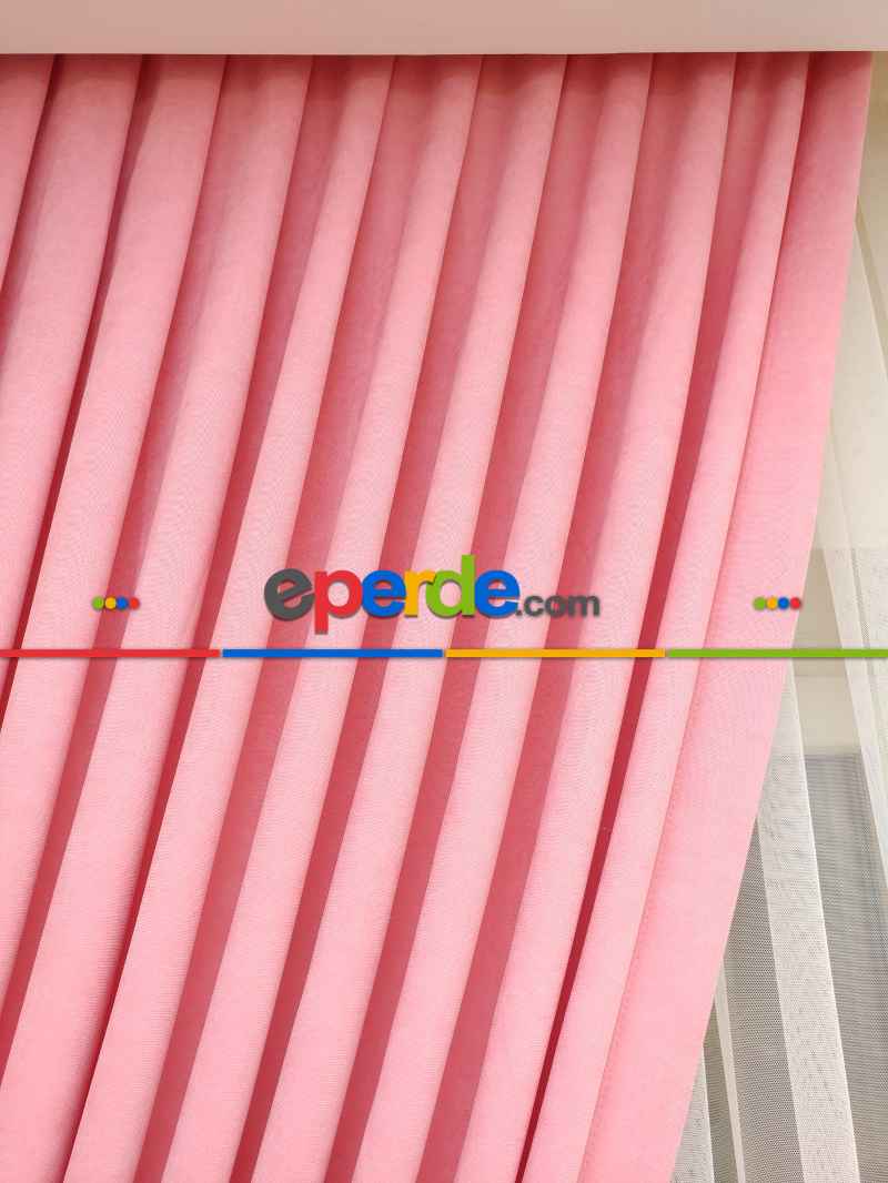 Pembe - Düz Fon Perde ( Dökümlü Fon Perde)- Pembe Açık